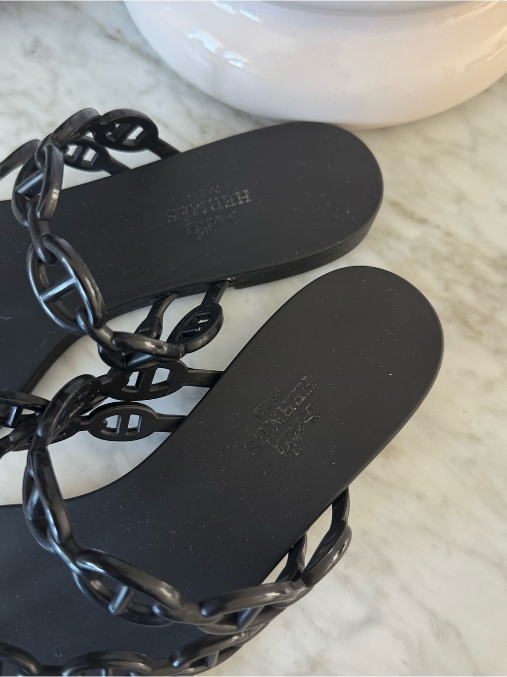 Hermes Island Black Chain-Link Jelly Thong Sandals - Women's - Picture 3 of 5